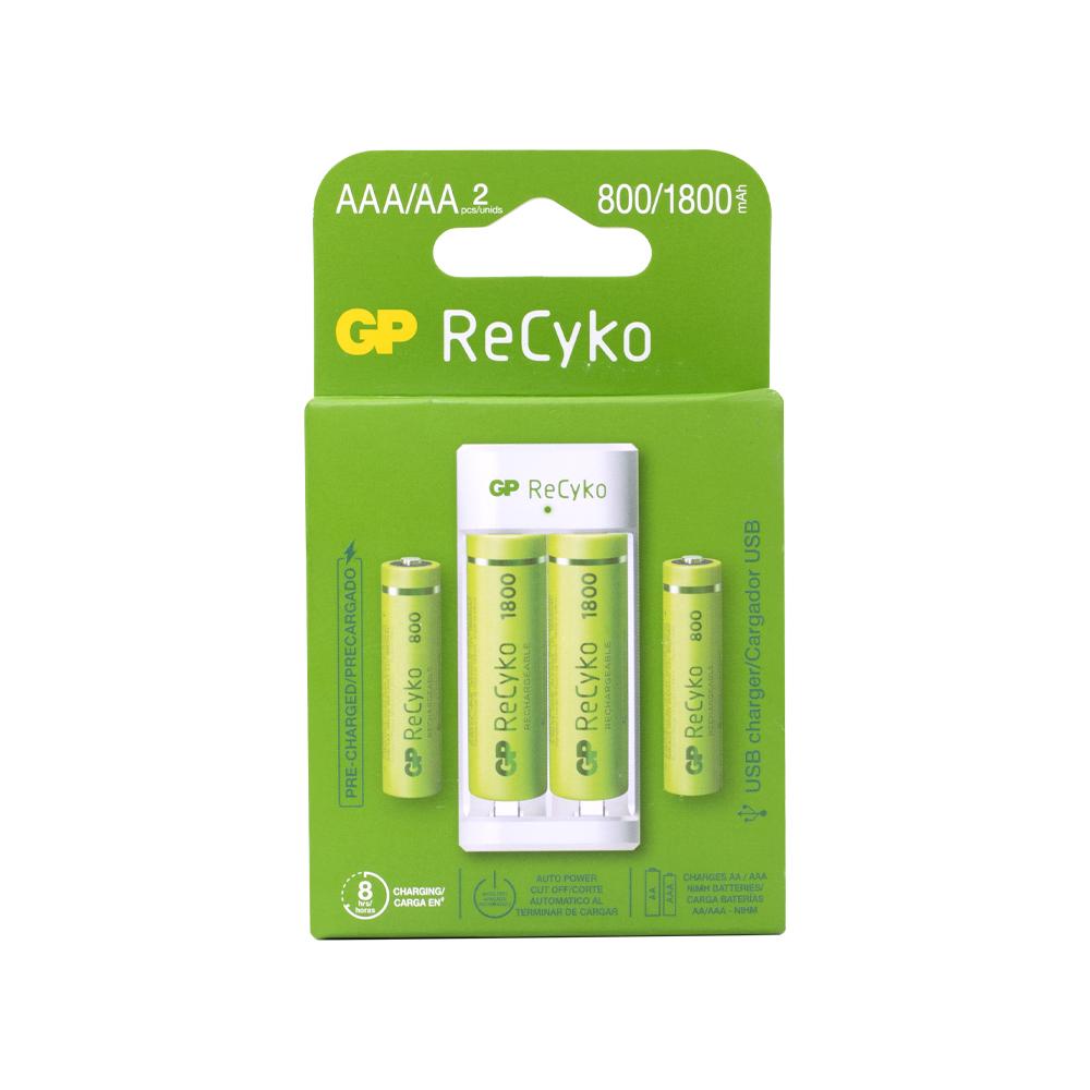 CARGADOR PILA GP USB CON 4 PILAS E211(2 PILAS AA 1800MAH - 2 PILAS AAA 800MAH)(GPPBE211US180/80-C2)