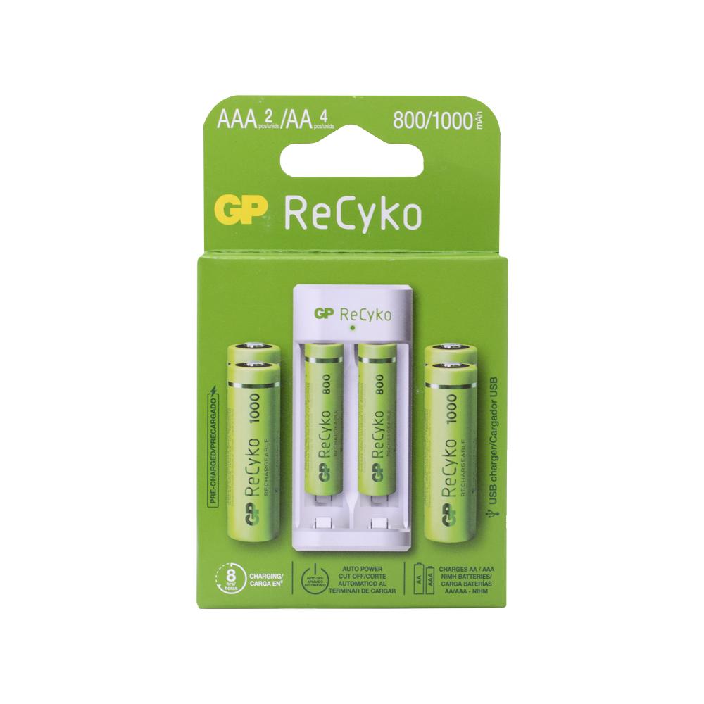 CARGADOR PILA GP USB CON 6 PILAS E211(4 PILAS AA 1000MAH - 2 PILAS AAA 800MAH)(GPPBE211US100/80-C4)