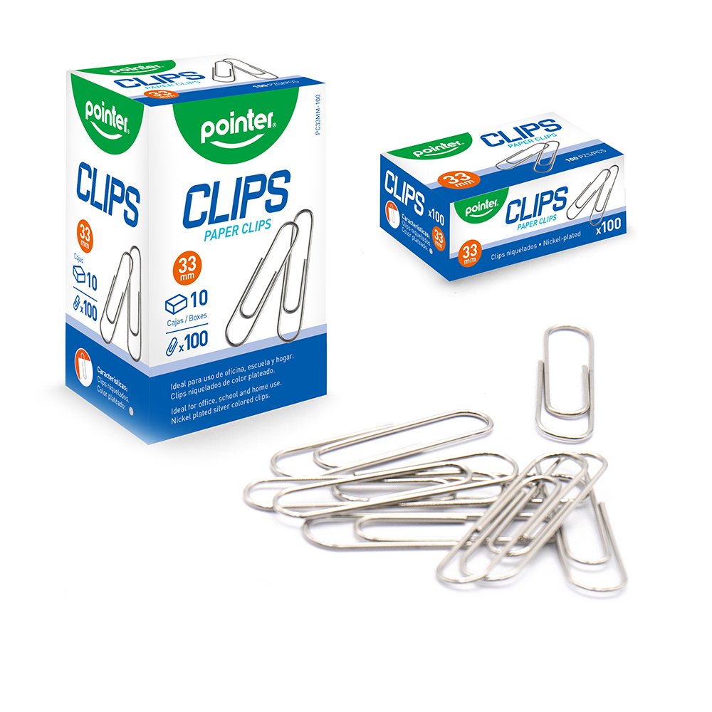 CLIPS METALICOS 33 MM 100 UNIDADES POINTER