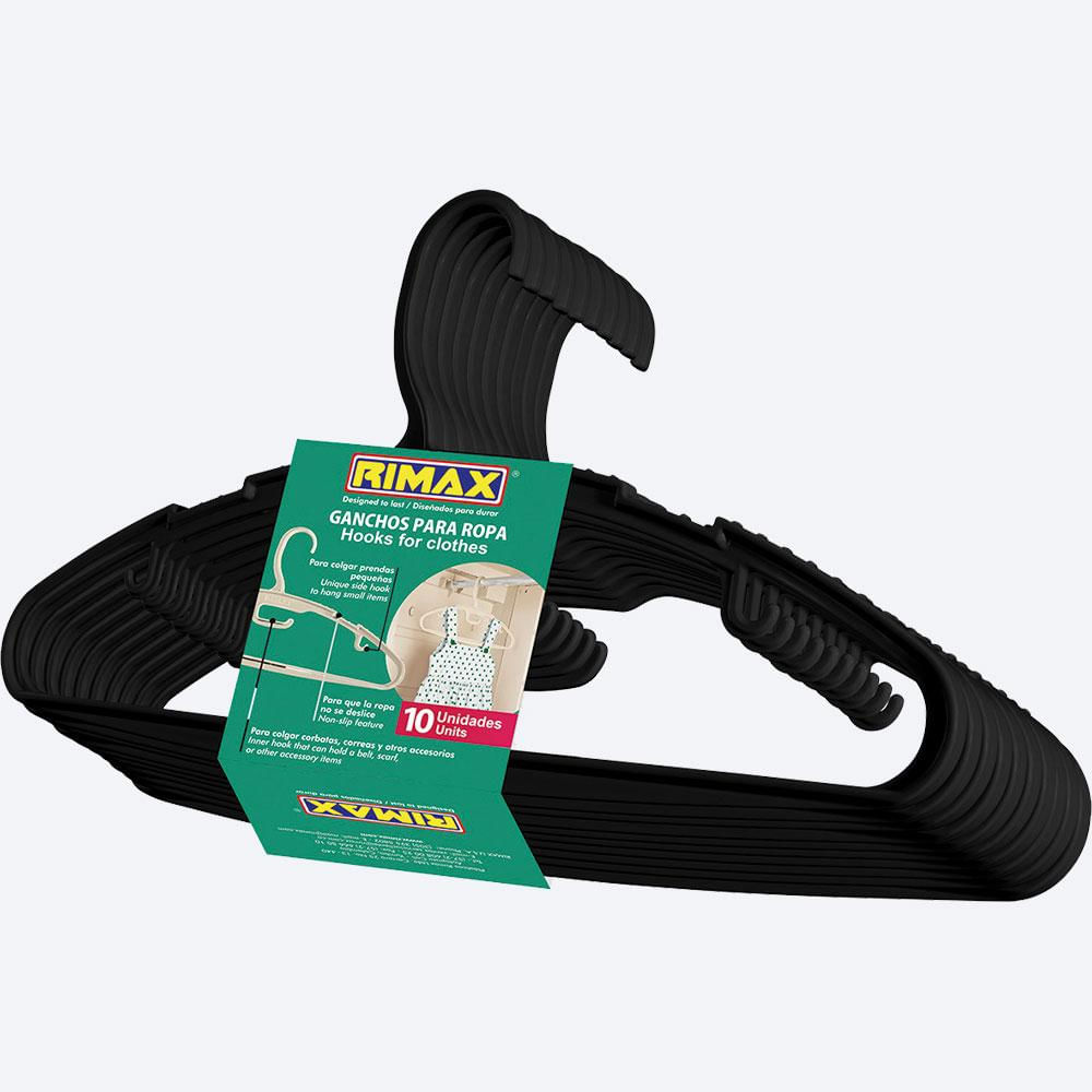GANCHO ROPA RECIC X 10 NEGRO RIMAX