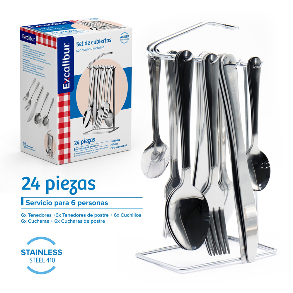 SET CUBIERTOS 24PZ BASE METAL EXCALIBUR