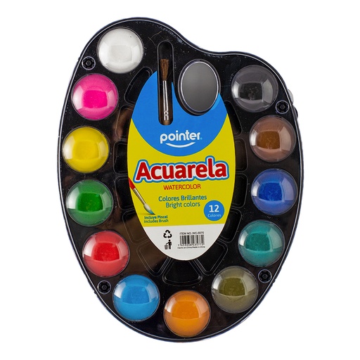 [17528] ACUARELA 12 COL + PINCEL POINTER