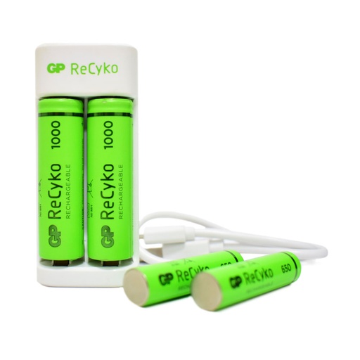 [10604] CARGADOR PILA GP USB CON 4 PILAS E211(2 PILAS AA 1000MAH - 2 PILAS AAA 650MAH)(GPPBE211US100/65-C2)
