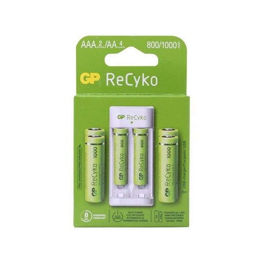 [16223] CARGADOR PILA GP USB CON 6 PILAS E211(4 PILAS AA 1000MAH - 2 PILAS AAA 800MAH)(GPPBE211US100/80-C4)