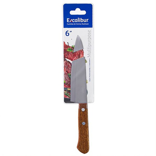 [17466] CUCHILLO 6 COCINA INOX MANGO MADERA EXCALIBUR