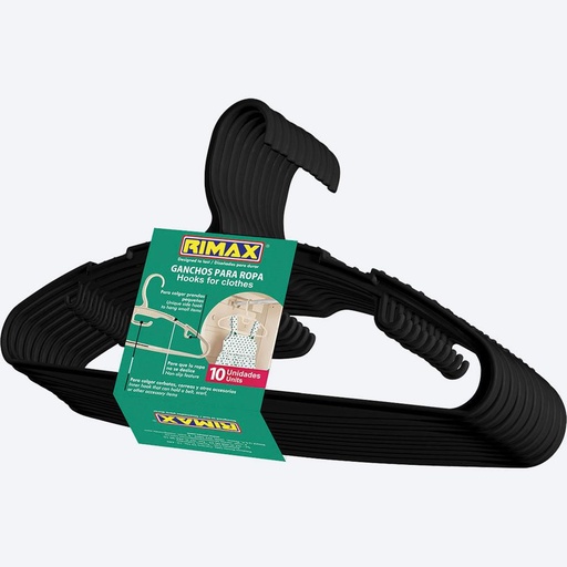 [19011] GANCHO ROPA RECIC X 10 NEGRO RIMAX