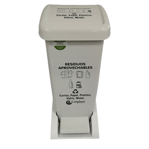[19369] PAPELERA PEDAL 30LT RECT BLANCO COLPLAST