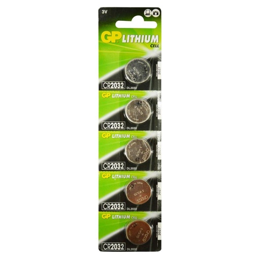 [11420] PILA MONEDA GP LITHIUM CR2032 3V 220 MAH (GPCR2032-C5) BLISTER X 5 (PRECIO X UNIDAD)
