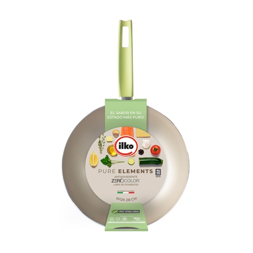 [17954] SARTEN WOK 28 S/T PURE ELEM VERDE ILKO
