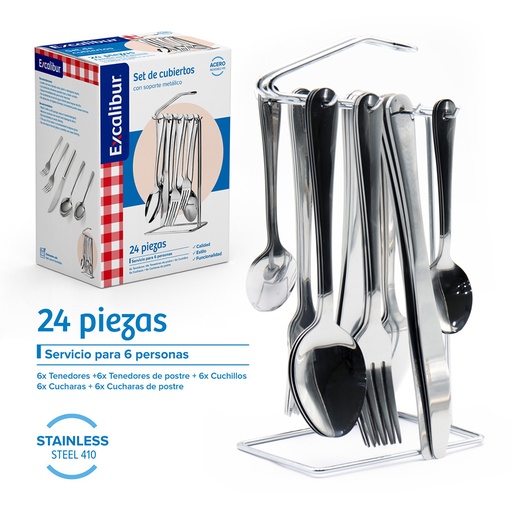 [18136] SET CUBIERTOS 24PZ BASE METAL EXCALIBUR