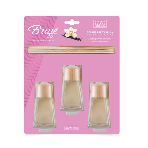 [19350] TRIPACK PALITOS DE RATTAN DELICIAS DE VAINILLA 180ML BRIZZE
