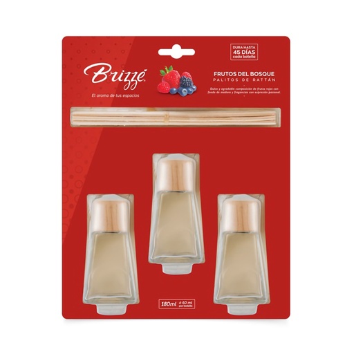 [19351] TRIPACK PALITOS DE RATTAN FRUTOS DEL BOSQUE 180ML BRIZZE