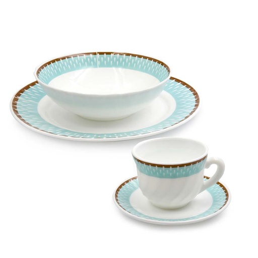 [16684] VAJILLA 4 X 16 DECORADA VITROCERAMICA CELESTE HOME ELEMENTS